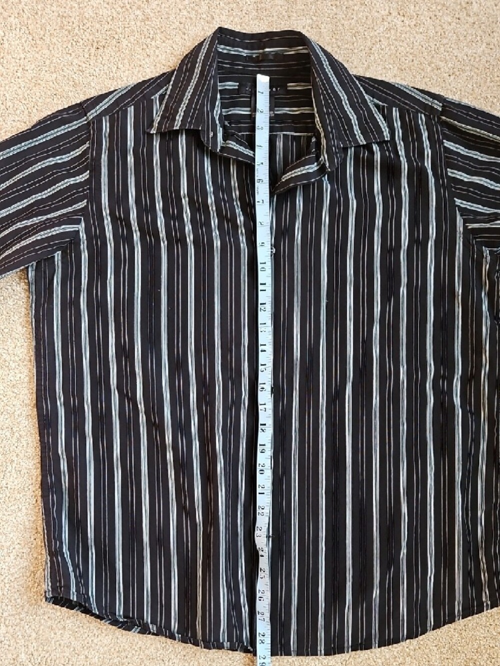 J Ferrar Size L 16-16.5 Black Stripe Shirt with Teal and White Stripes - Picture 11 of 13